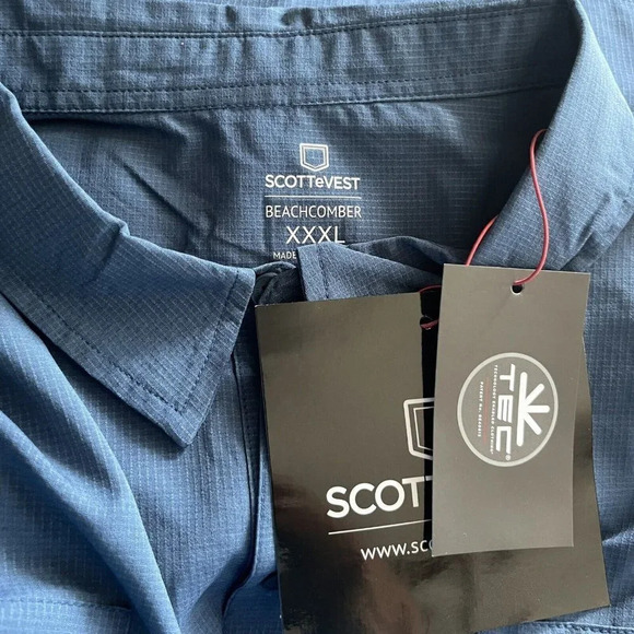 ScottEVest Beachcomber Blue Short Sleeve 7 Pockets Button Up Lightweights XXXL - Picture 4 of 4